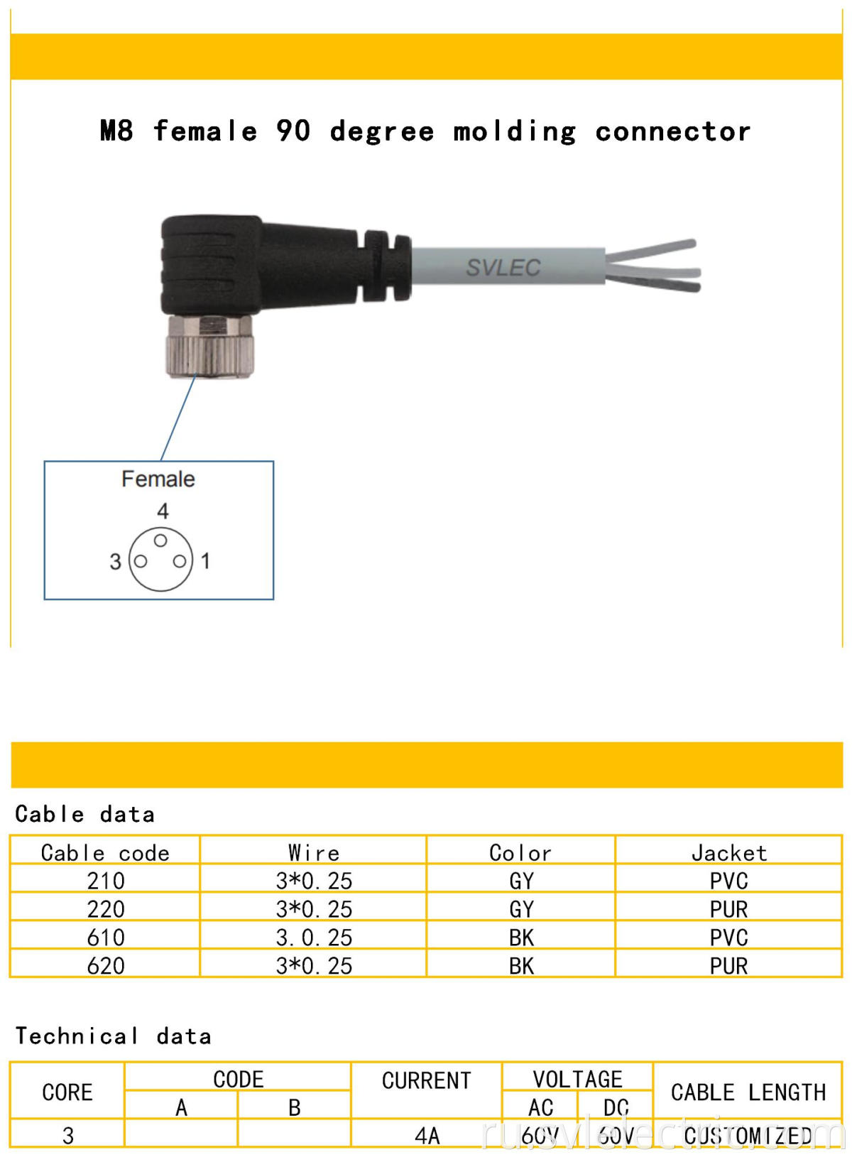 M8 female angle connector with open end